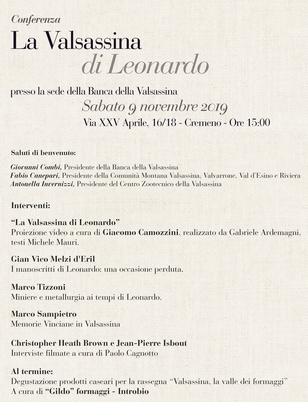Conferenza “La Valsassina di Leonardo” a Cremeno